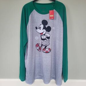Disney Mens Mickey Mouse Sleep Shirt Green XL Pajamas Holiday Long Sleeve NWT